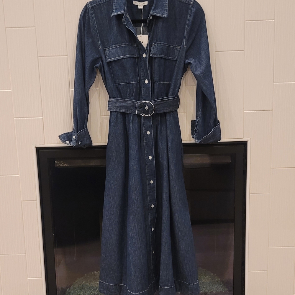 Womens Free Assembly Denim Belted Shirt Dress Size S (4-6)